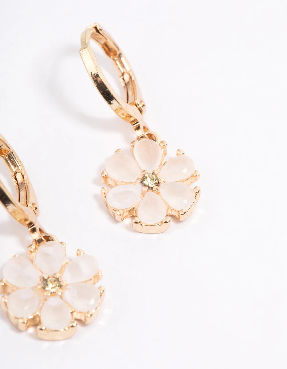 Gold Dainty Pearly Flower Huggie Earrings - Image 3