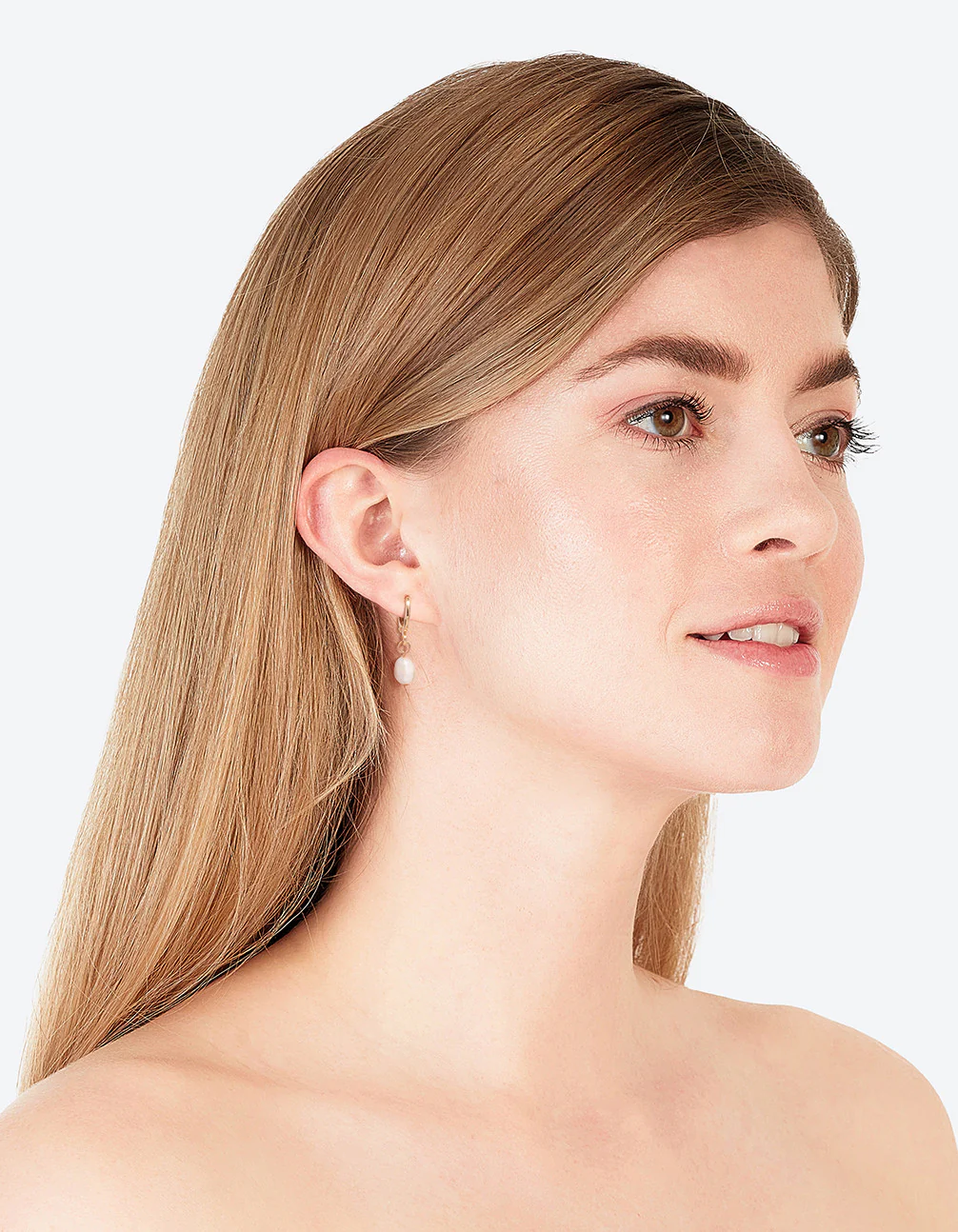 Gold Freshwater Pearl Huggie Earrings - Image 3