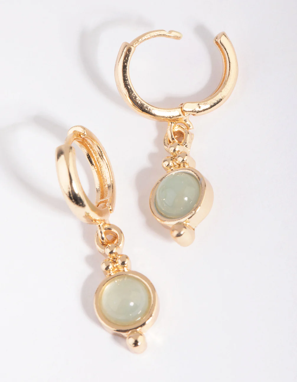 Jade Semi-Precious Huggie Hoop Earrings - Image 2