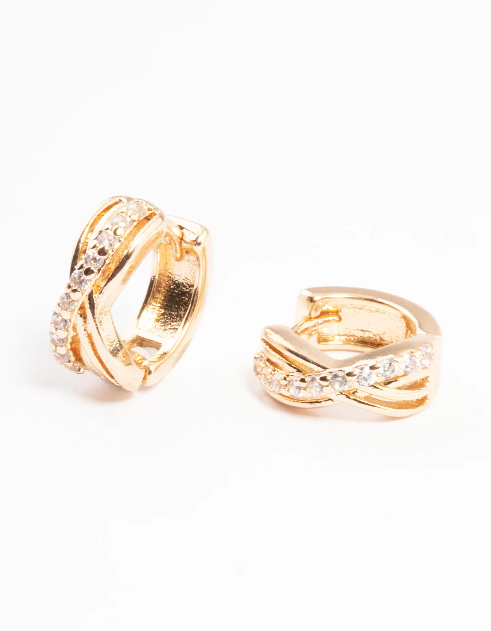 Gold Mini Cubic Zirconia Twist Huggie Earrings - Image 5
