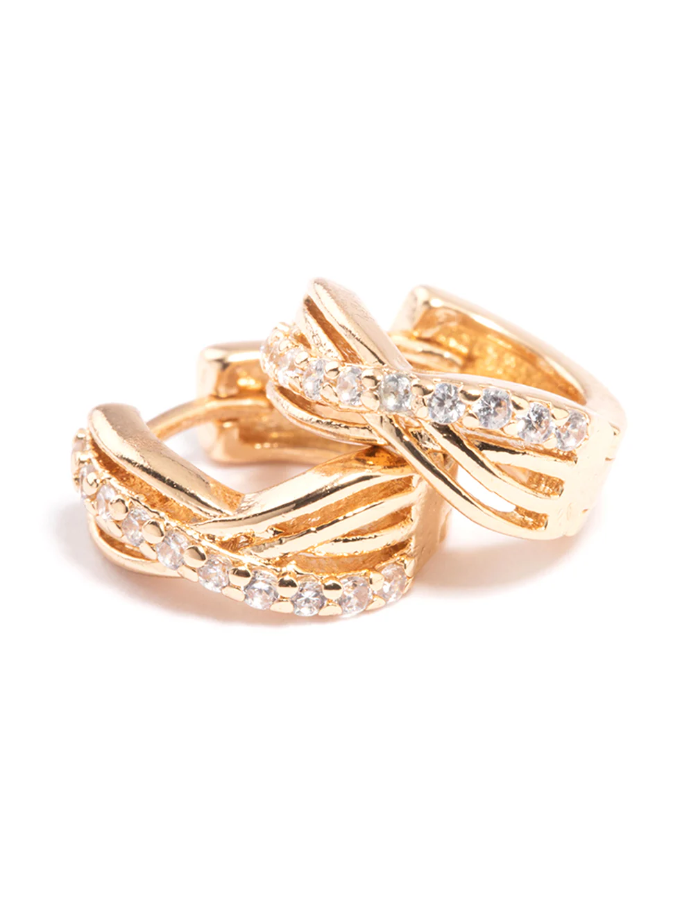 Gold Mini Cubic Zirconia Twist Huggie Earrings - Image 8