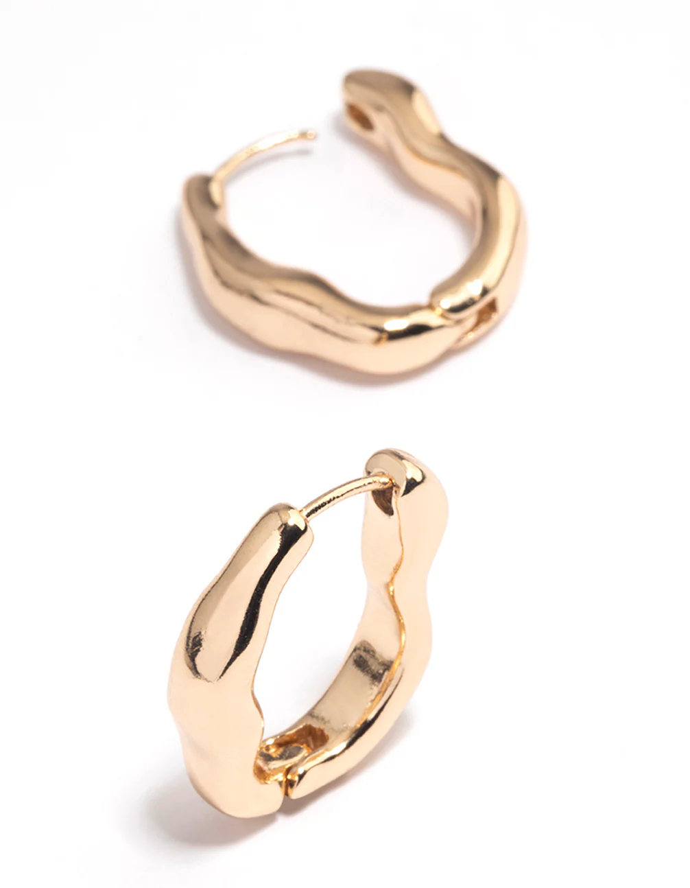 Gold Molten Oval Huggie Earrings - Image 2