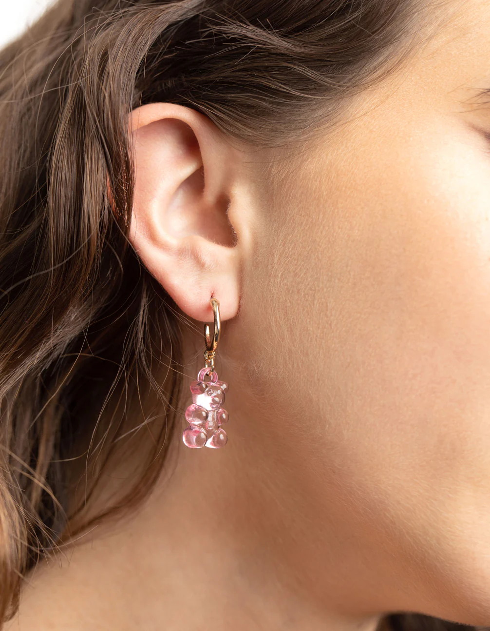 Pink Cute Bear Huggie Hoop Earrings - Image 2