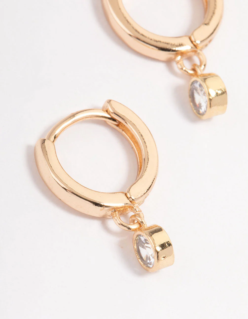 Gold Small Diamante Drop Huggie Earrings - Image 2