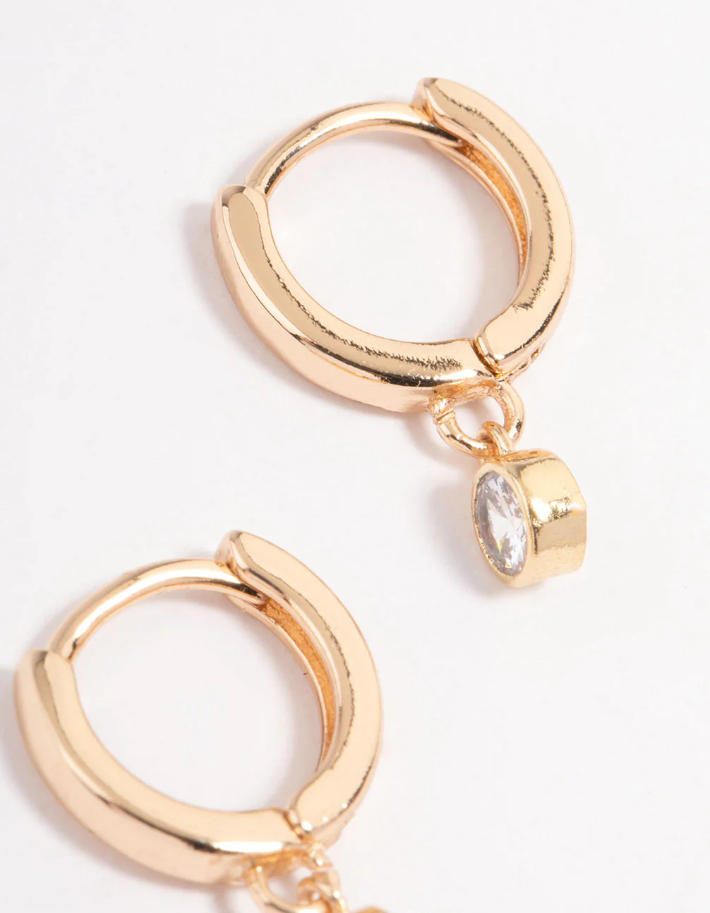 Gold Small Diamante Drop Huggie Earrings - Image 3