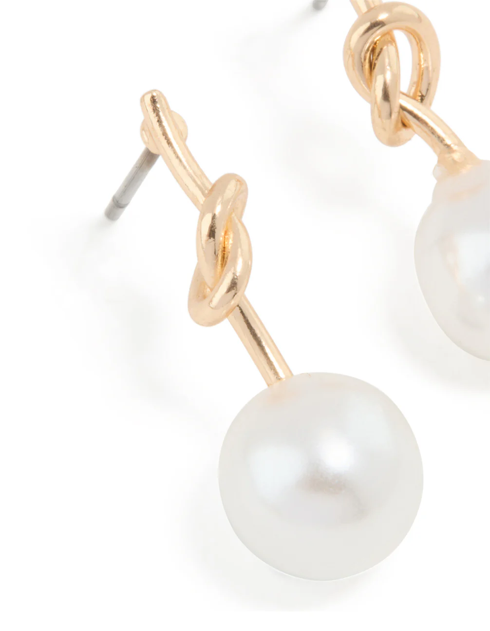 Gold Small Pearly Knotted Drop Earrings - Image 3