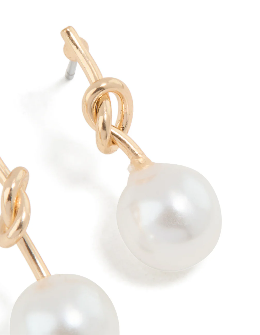 Gold Small Pearly Knotted Drop Earrings - Image 4