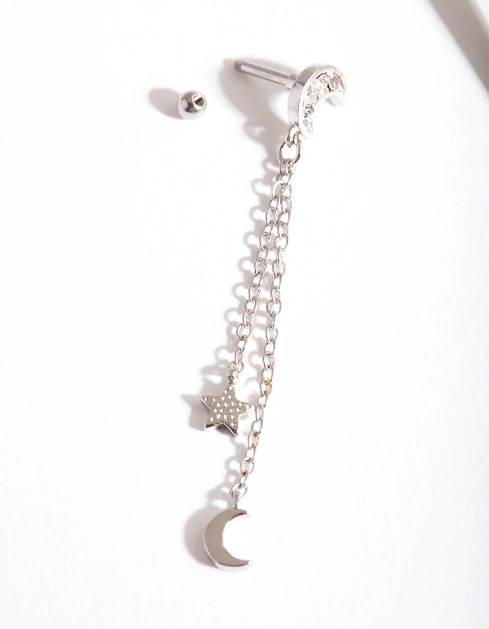 Surgical Steel Celestial Chain Drop Barbell Earrings - Image 2