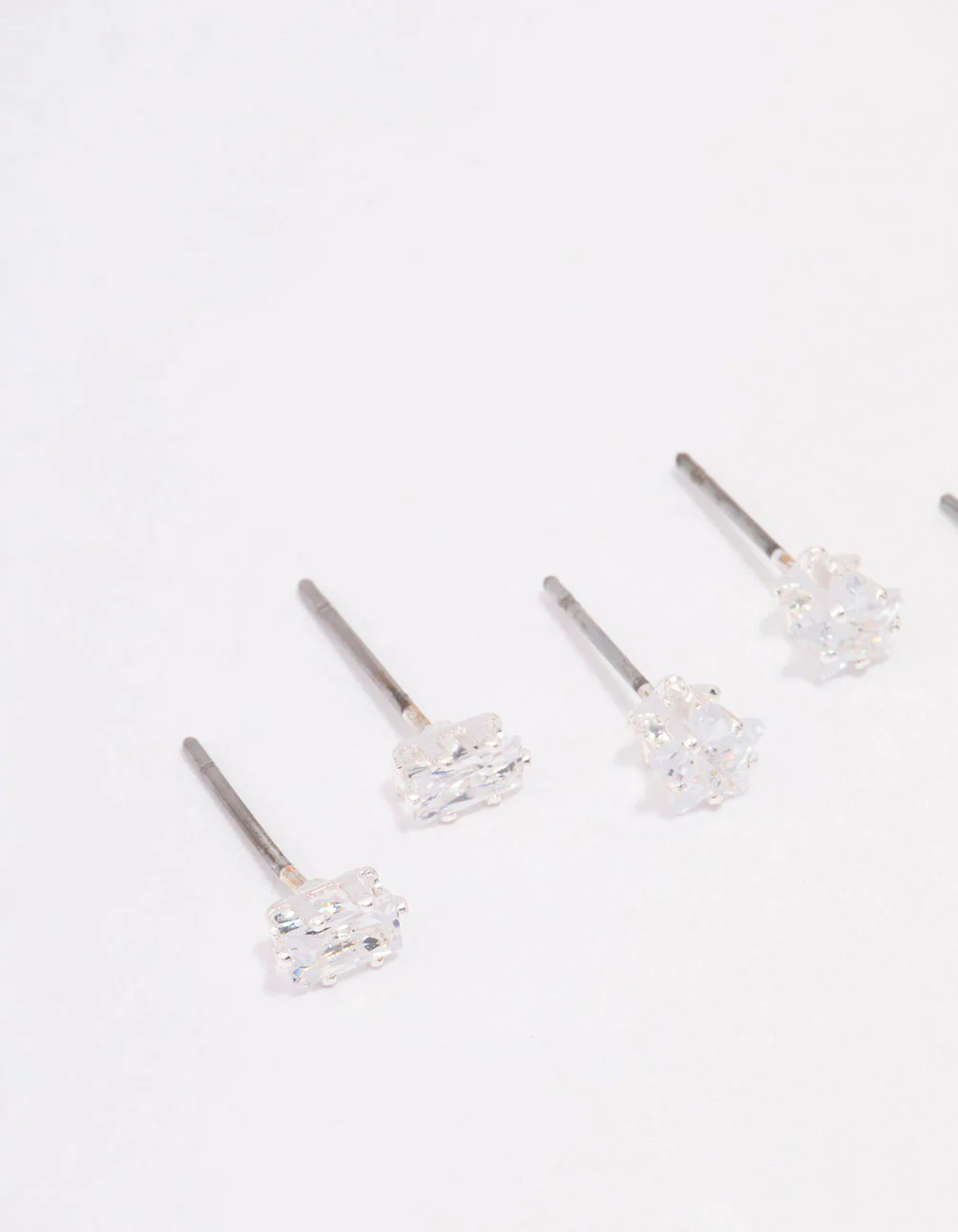Silver Cubic Zirconia Mixed Shape Stud Earrings 3-Pack - Image 2