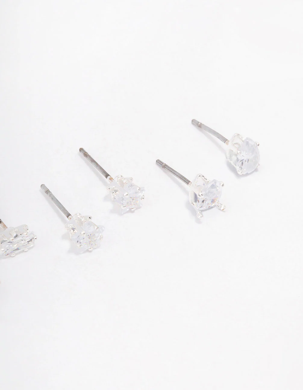 Silver Cubic Zirconia Mixed Shape Stud Earrings 3-Pack - Image 3