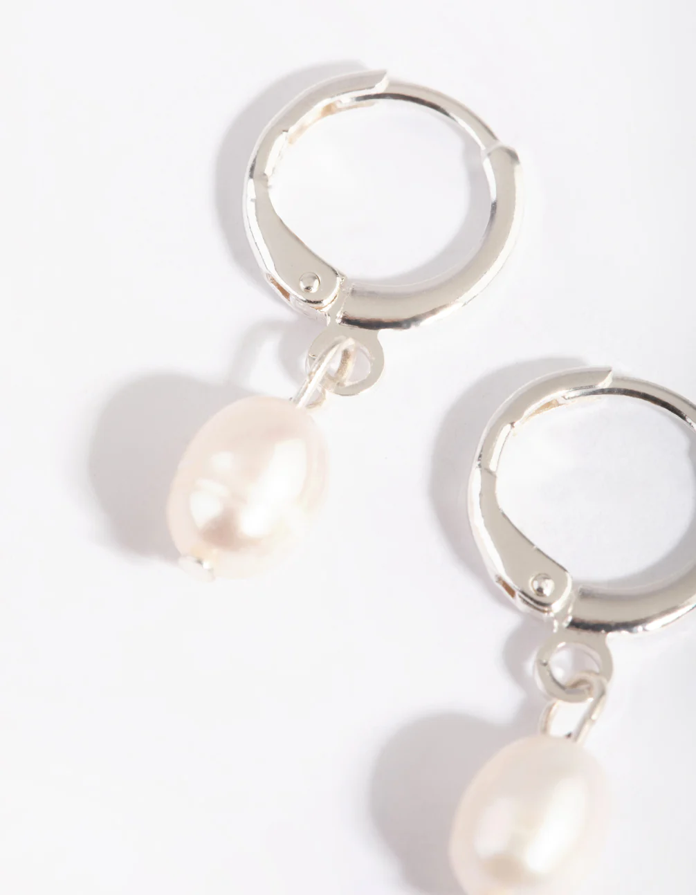 Silver Freshwater Pearl Huggie Hoop Earrings - Image 4