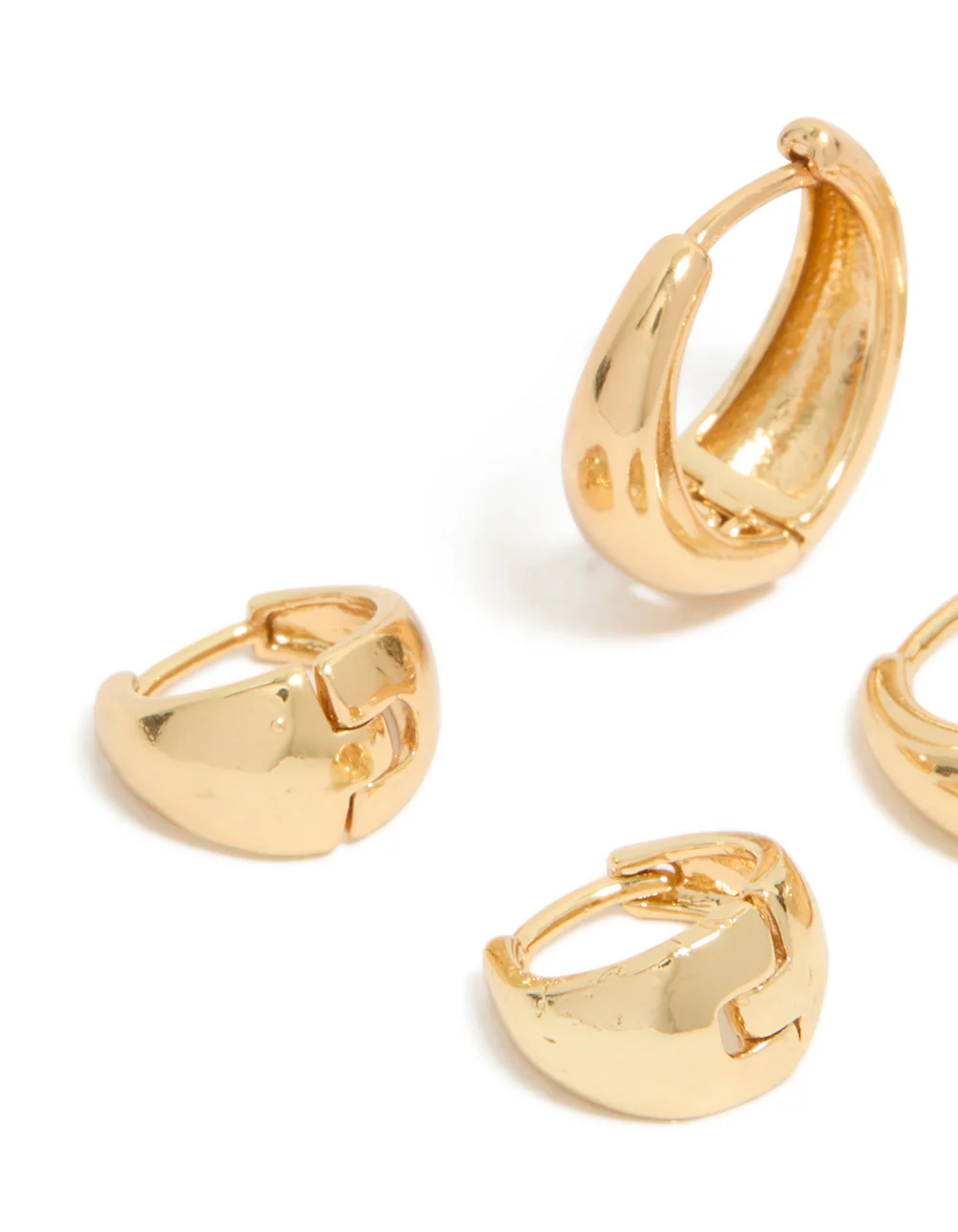 Classic Gold Plated Brass Chunky Hoop Earrings 3-Pack - Image 4