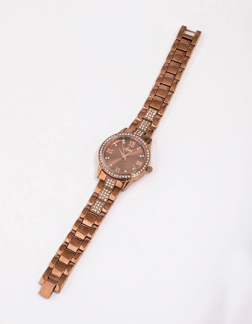Copper-Coloured Diamante Link Watch - Image 2