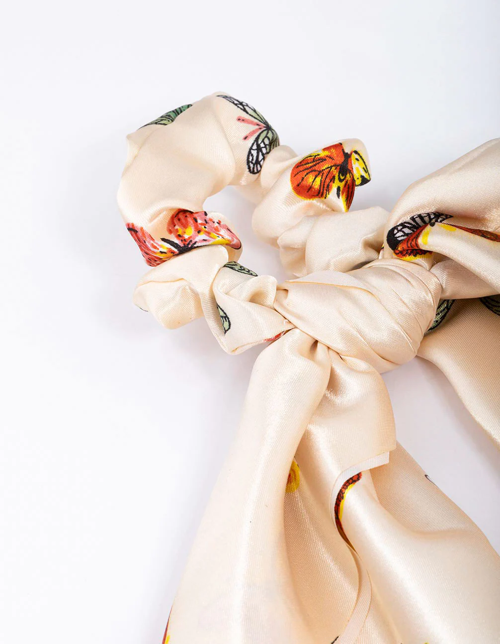 Cream Fabric Mixed Butterfly Satin Scarf - Image 2