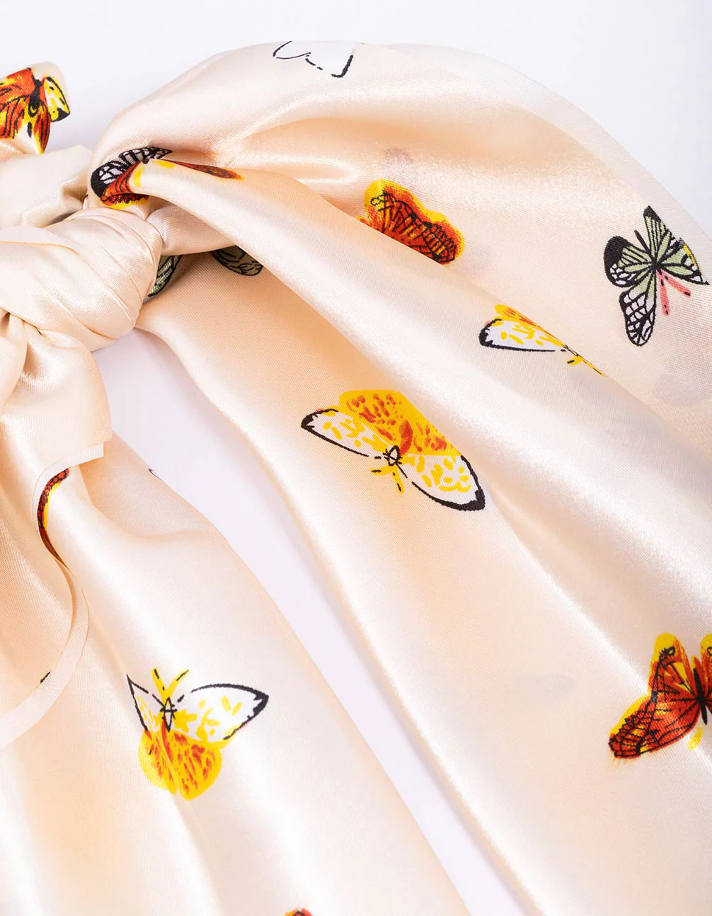 Cream Fabric Mixed Butterfly Satin Scarf - Image 3