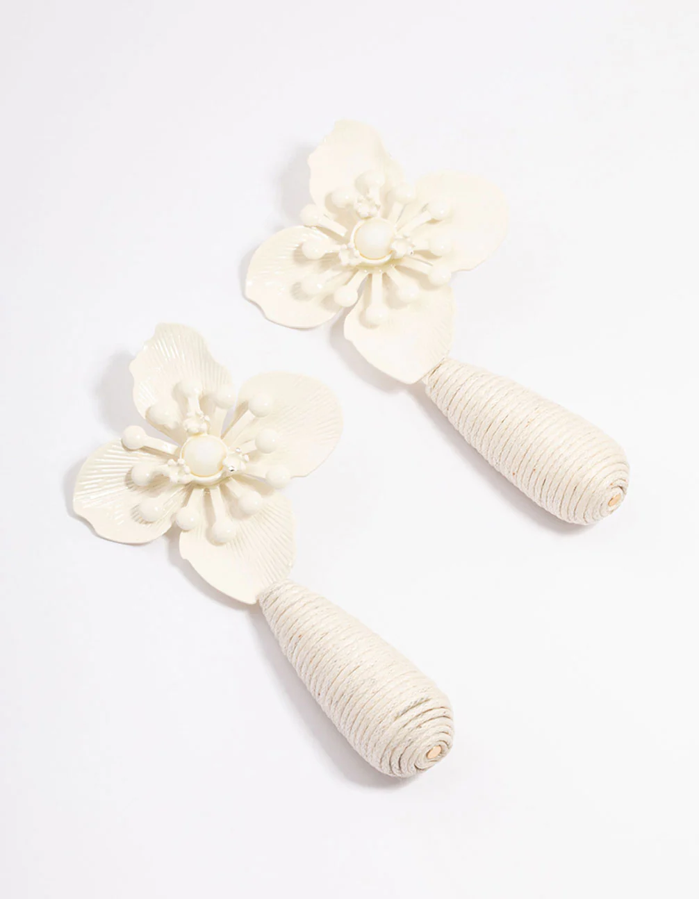 Cream Flower Wrapped Teardrop Earrings
