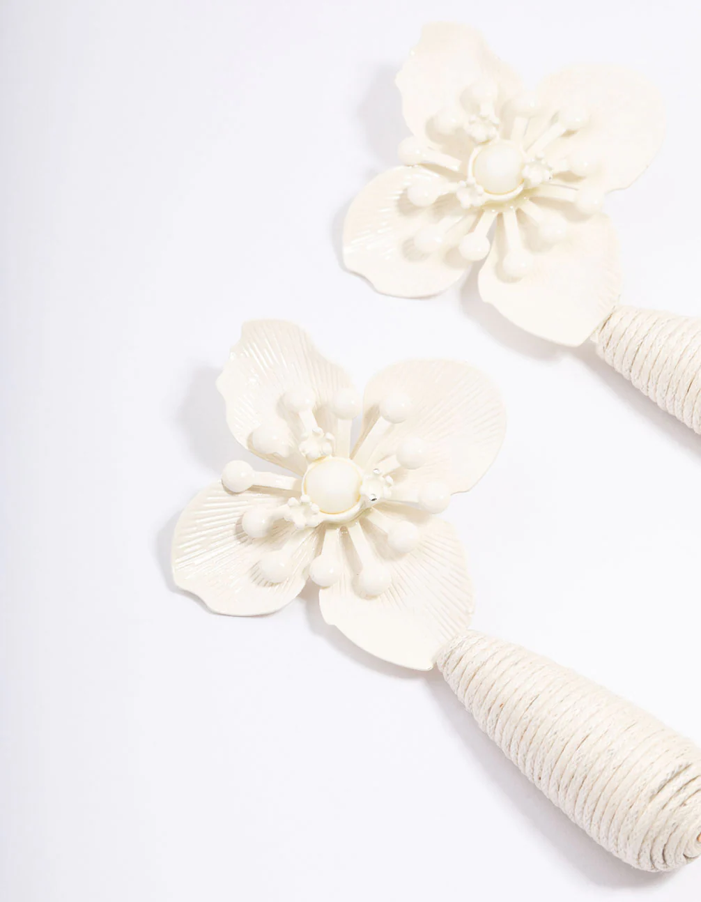 Cream Flower Wrapped Teardrop Earrings - Image 2