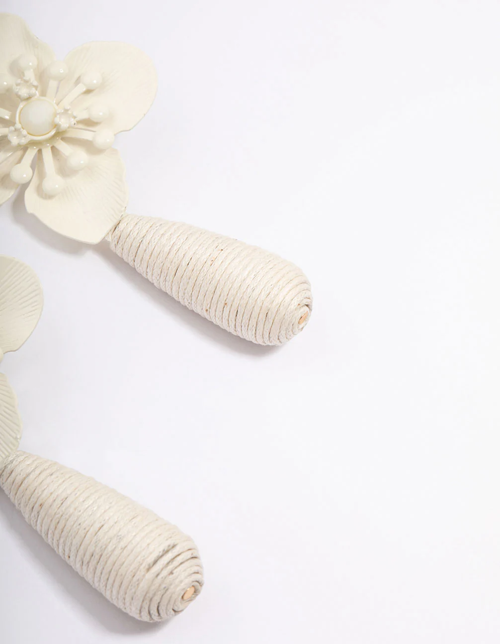 Cream Flower Wrapped Teardrop Earrings - Image 3
