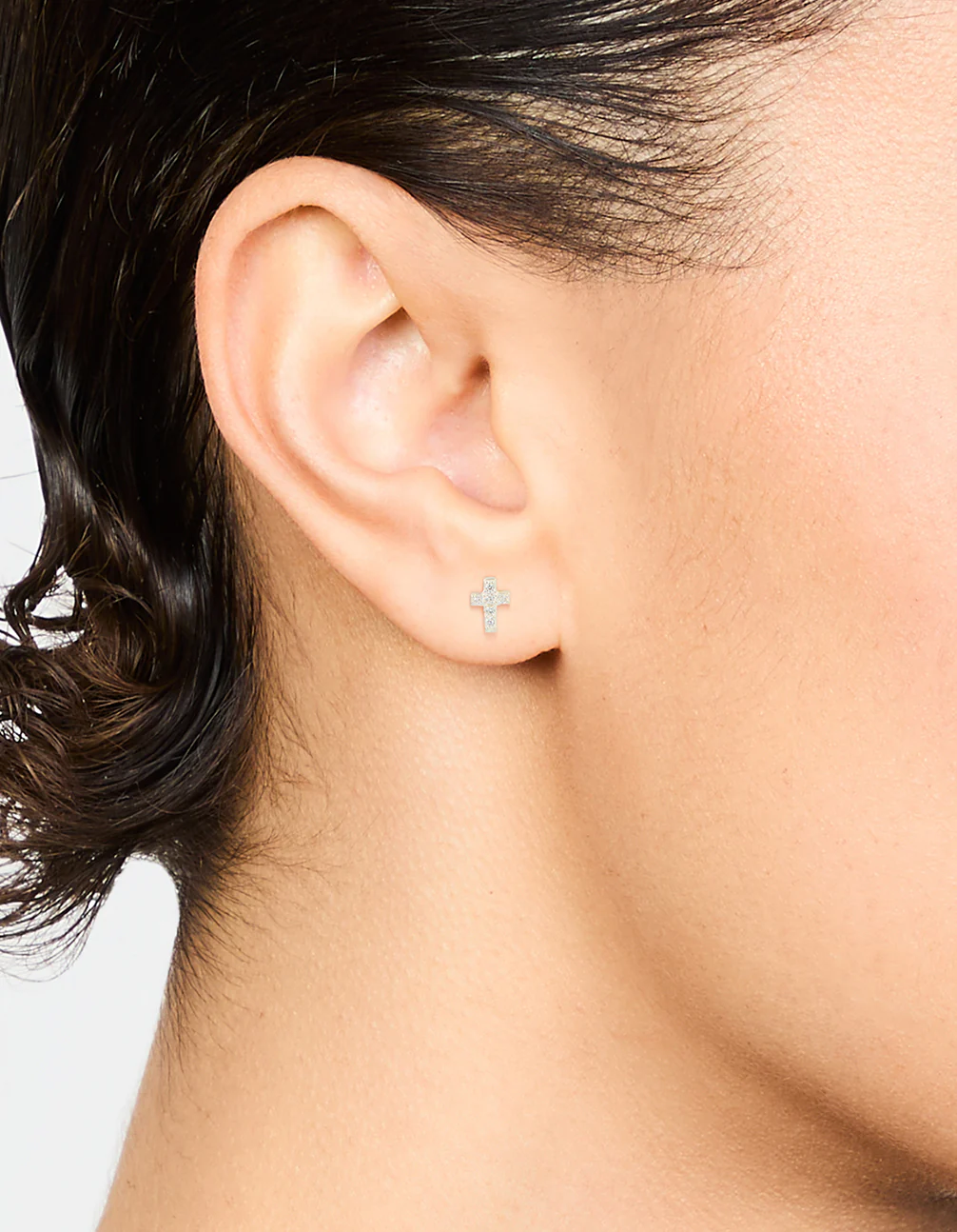 Cubic Zirconia Cross Sterling Silver Stud Earrings - Image 2