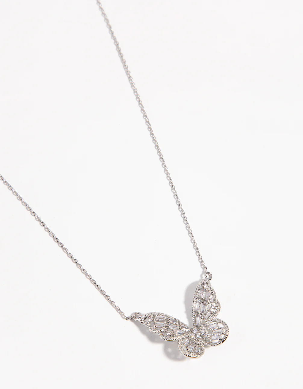 Silver Cubic Zirconia Baguette Butterfly Necklace