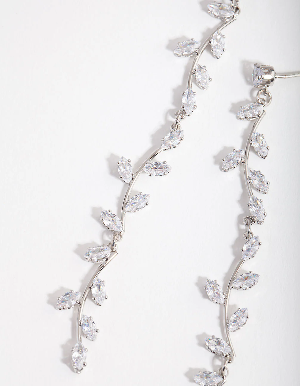Silver Cubic Zirconia Bendy Vine Drop Earrings - Image 2