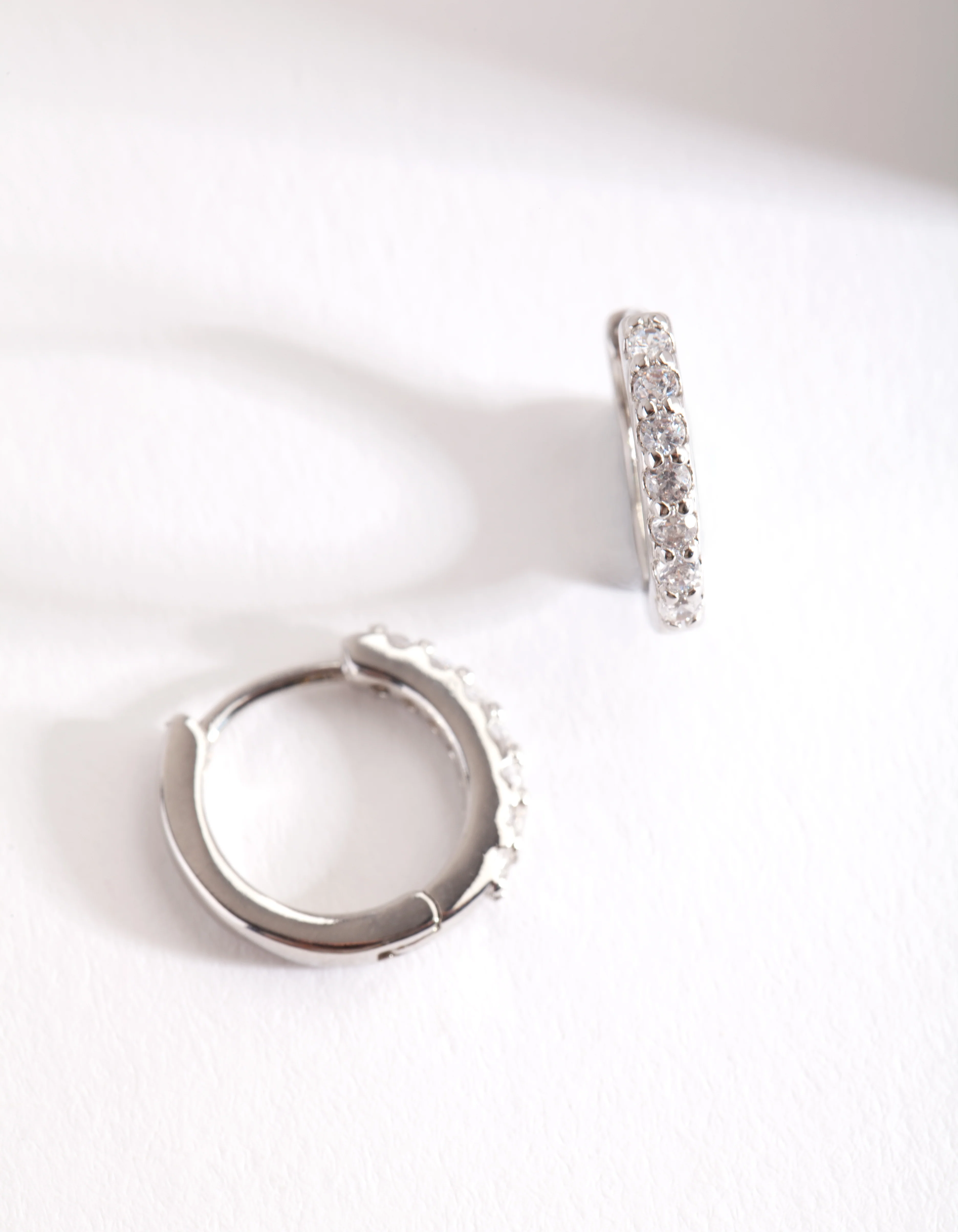 Silver Cubic Zirconia Crystal Huggie Earrings