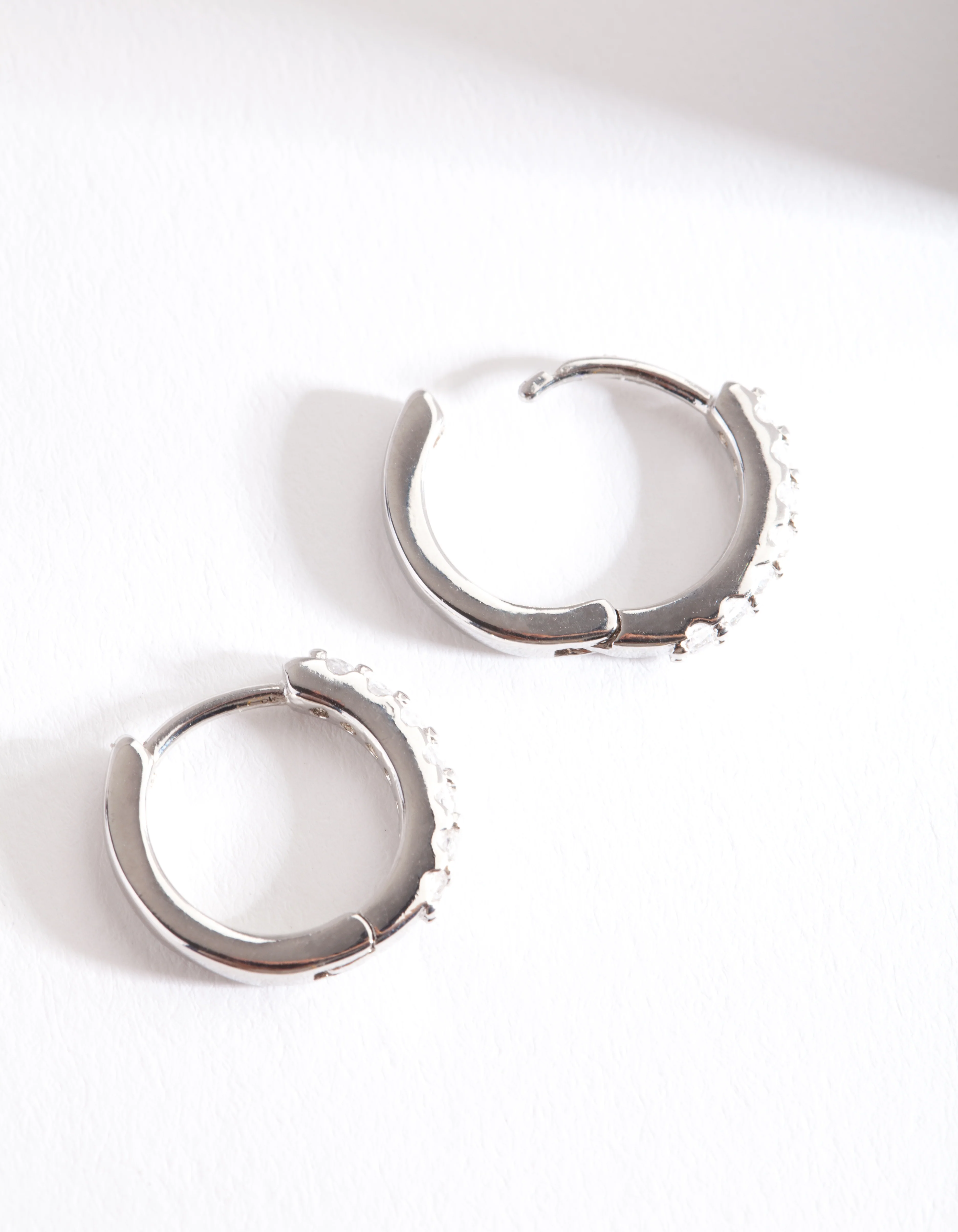 Silver Cubic Zirconia Crystal Huggie Earrings - Image 2