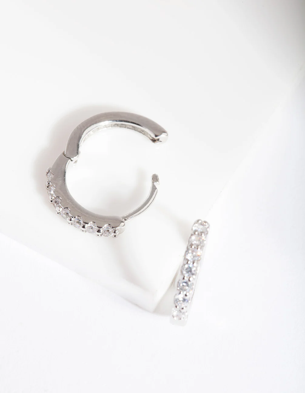 Silver Cubic Zirconia Crystal Huggie Earrings - Image 3
