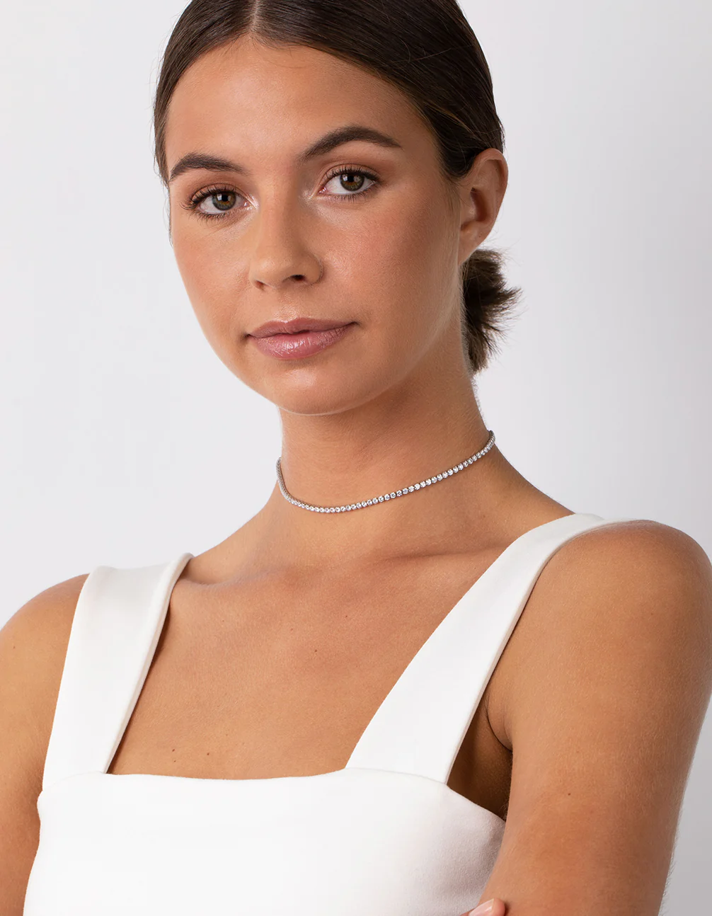 Silver Cubic Zirconia Cup Chain Choker - Image 5