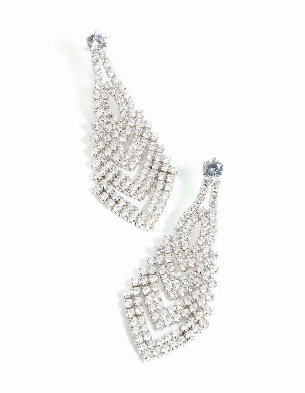 Silver Cubic Zirconia V Drop Earrings - Image 3