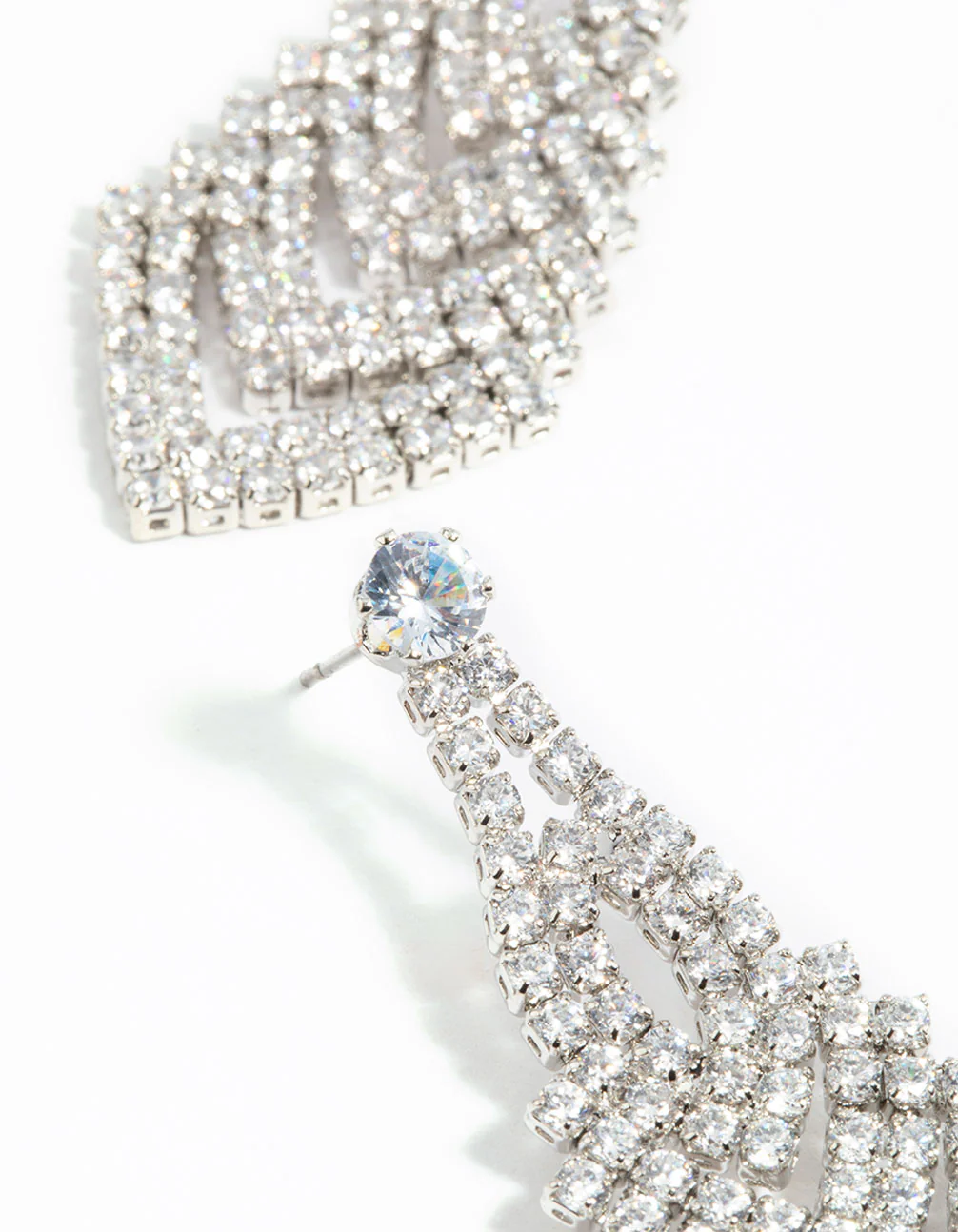 Silver Cubic Zirconia V Drop Earrings - Image 4