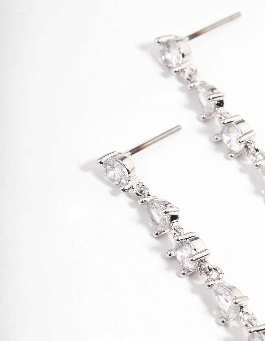 Silver Cubic Zirconia Mixed Stone Drop Earrings - Image 2
