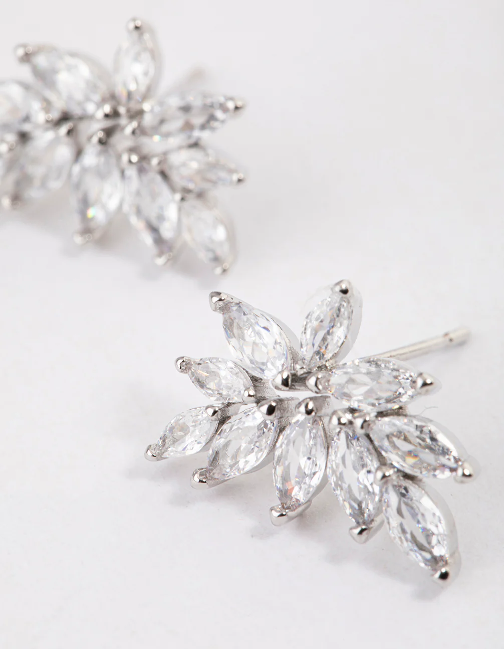 Silver Cubic Zirconia Navette Mini Stud Earrings - Image 13