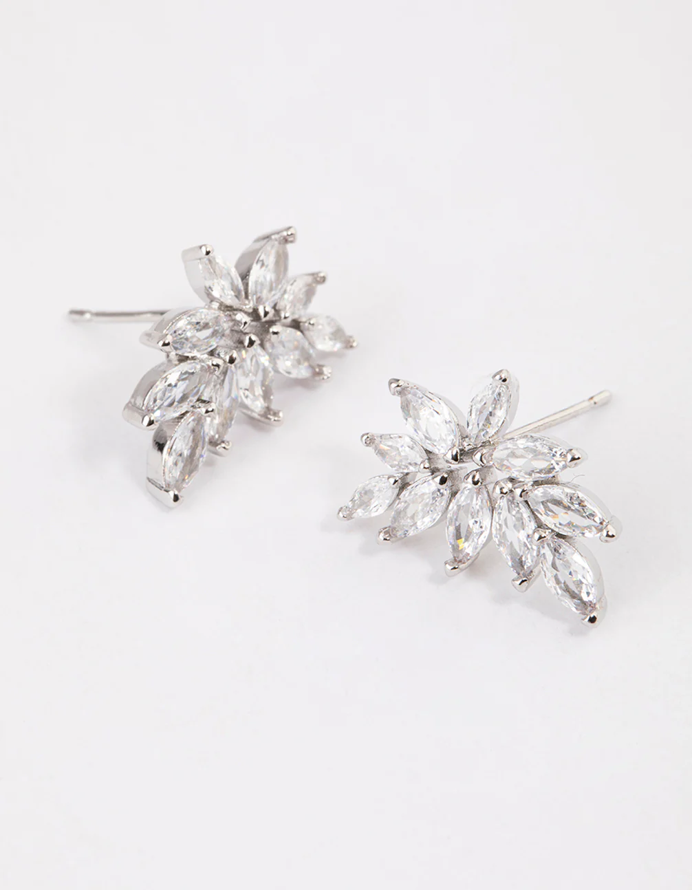 Silver Cubic Zirconia Navette Mini Stud Earrings - Image 8