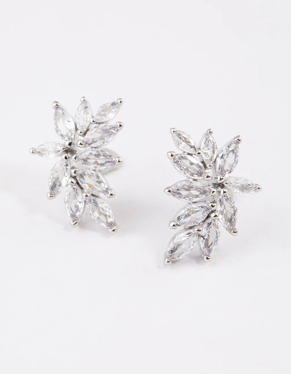 Silver Cubic Zirconia Navette Mini Stud Earrings - Image 9