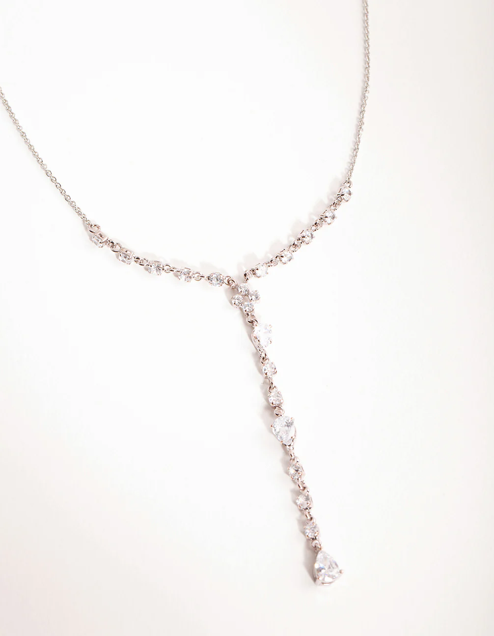 Silver Cubic Zirconia Pear Cut Y-Neck Necklace