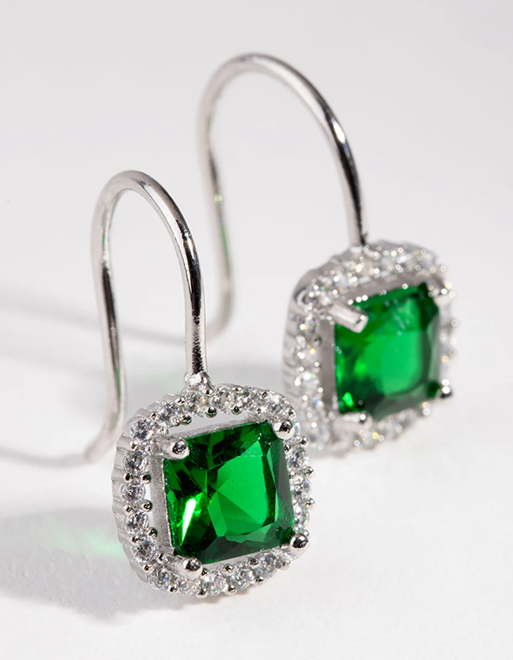 Silver Cubic Zirconia Square-cut Hoop Earrings - Image 2