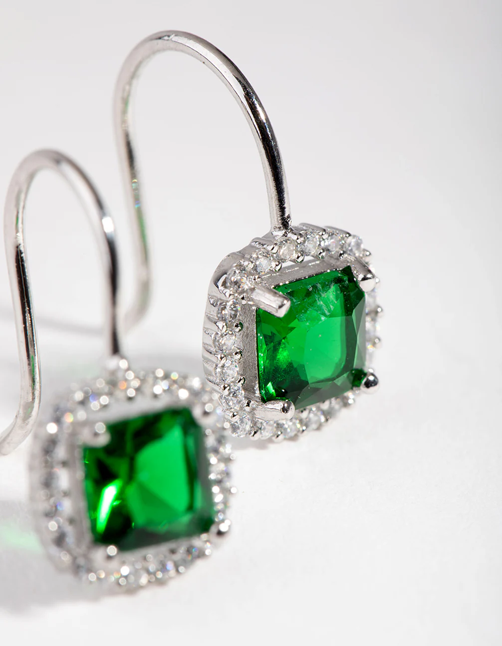 Silver Cubic Zirconia Square-cut Hoop Earrings - Image 3