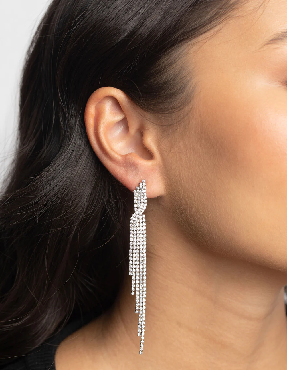Silver Cubic Zirconia Twisted Drop Earrings - Image 2