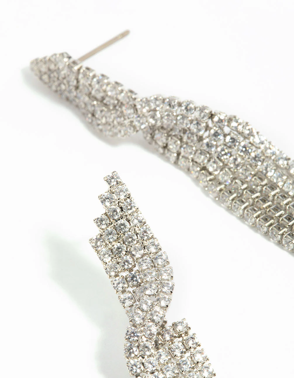 Silver Cubic Zirconia Twisted Drop Earrings - Image 4