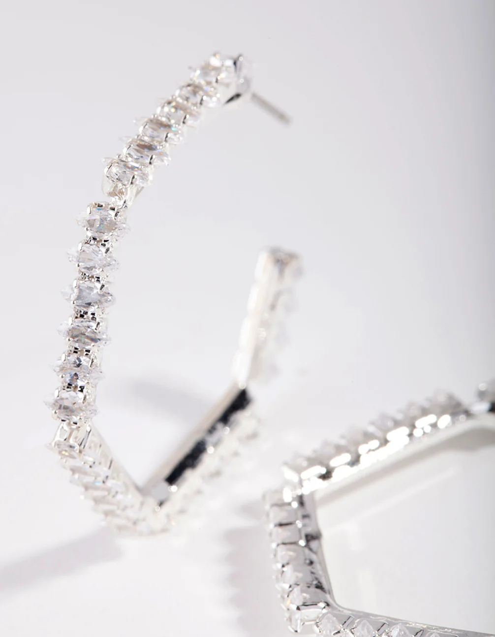 Silver Cubic Zirconia Hexagon Hoop Earrings - Image 2