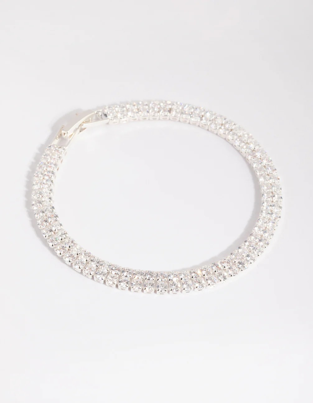 Silver Cubic Zirconia Layered Cup Chain Tennis Bracelet - Image 2