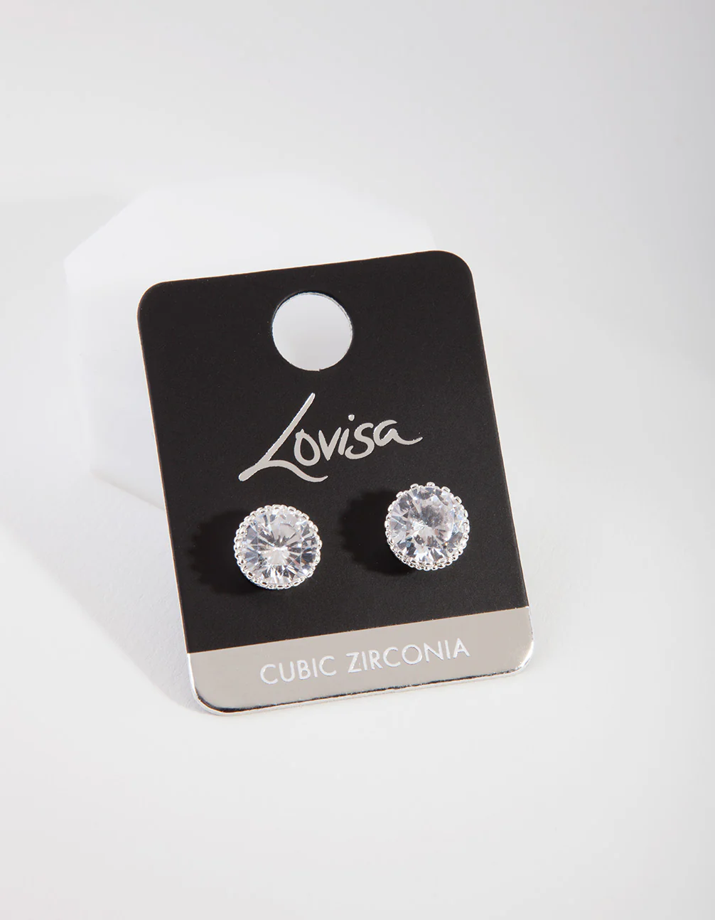 Silver Cubic Zirconia Classic Stud Earrings - Image 2
