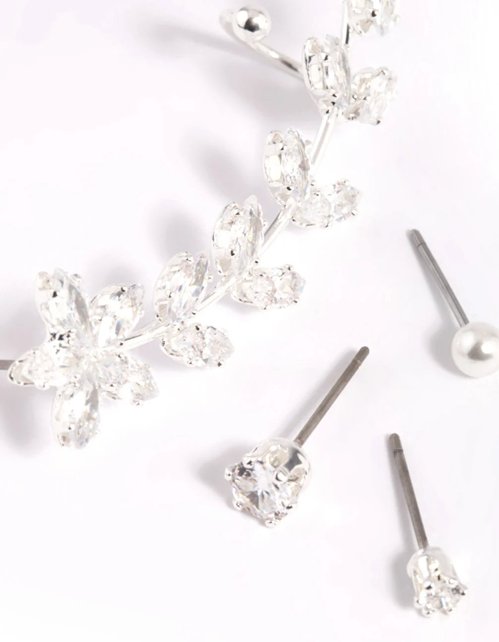 Silver Cubic Zirconia Vine Cuff Earring 4-Pack - Image 3