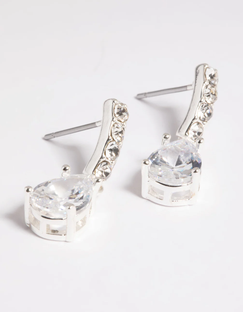 Silver Cubic Zirconia Pear Cut Drop Earrings - Image 3