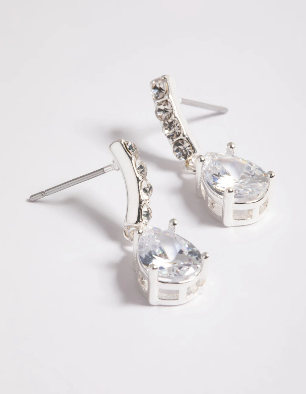 Silver Cubic Zirconia Pear Cut Drop Earrings - Image 4