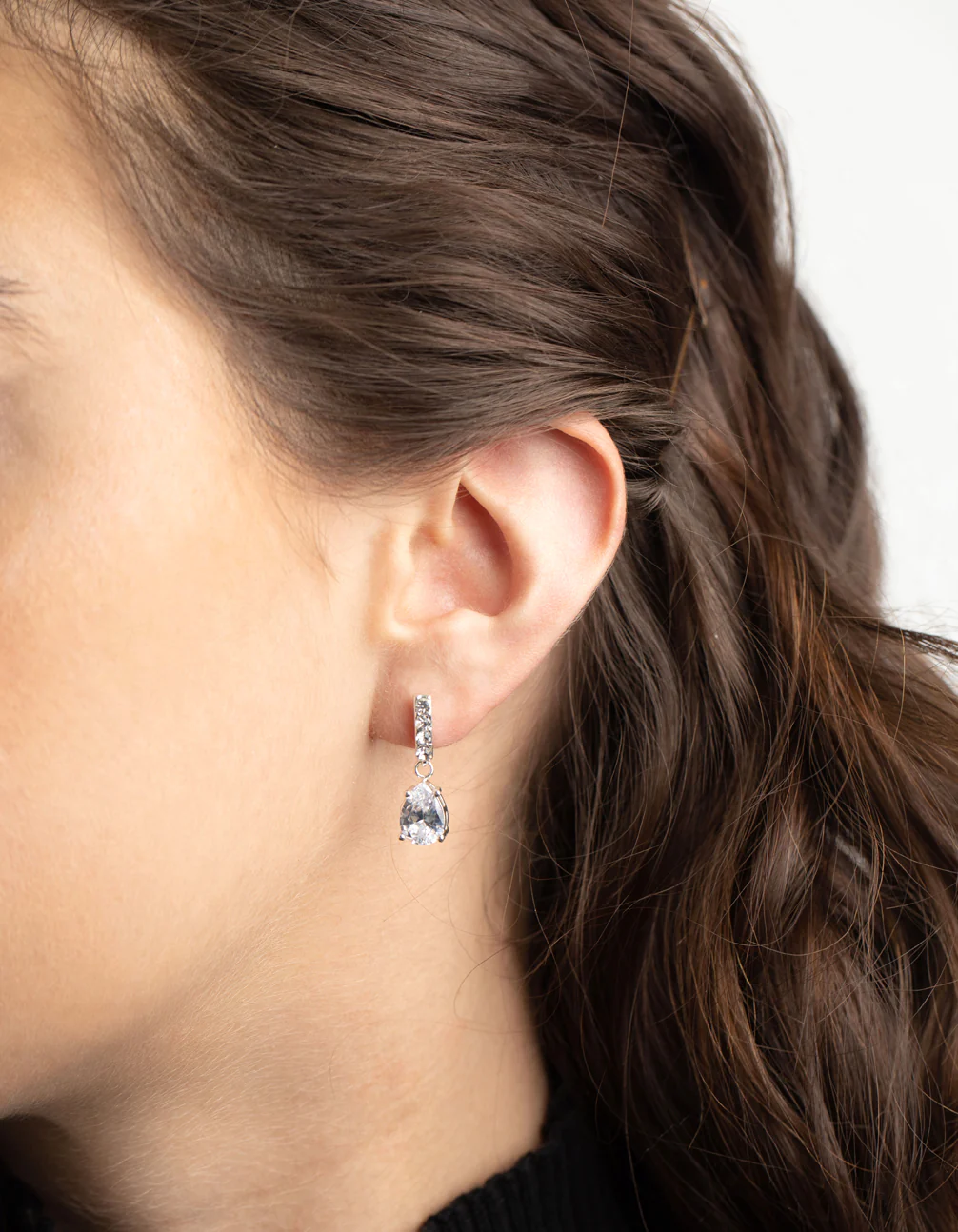 Silver Cubic Zirconia Pear Cut Drop Earrings - Image 5