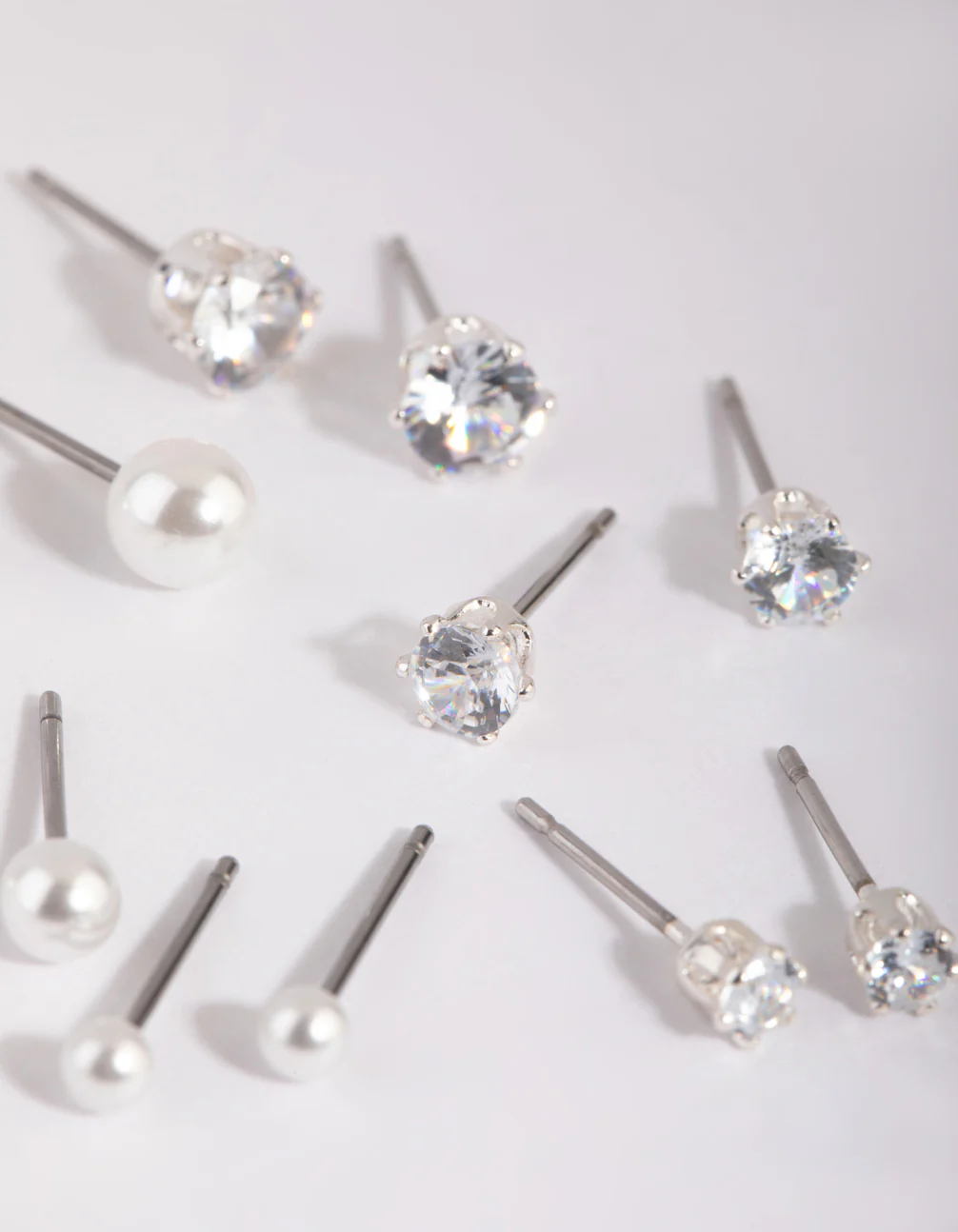 Silver Cubic Zirconia & Pearl Stud Earring 6-Pack - Image 3
