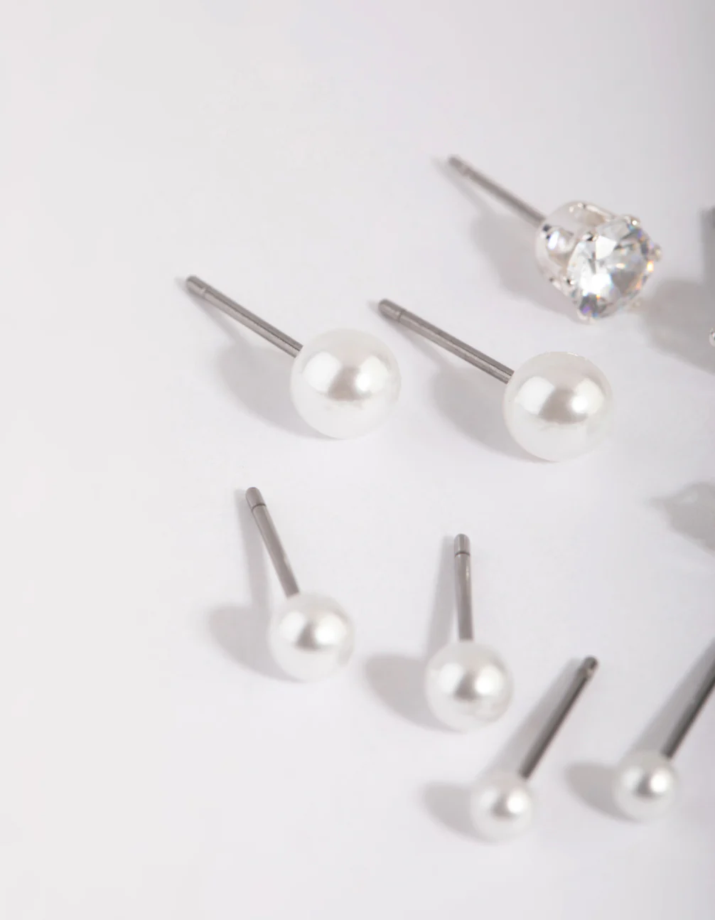Silver Cubic Zirconia & Pearl Stud Earring 6-Pack - Image 4