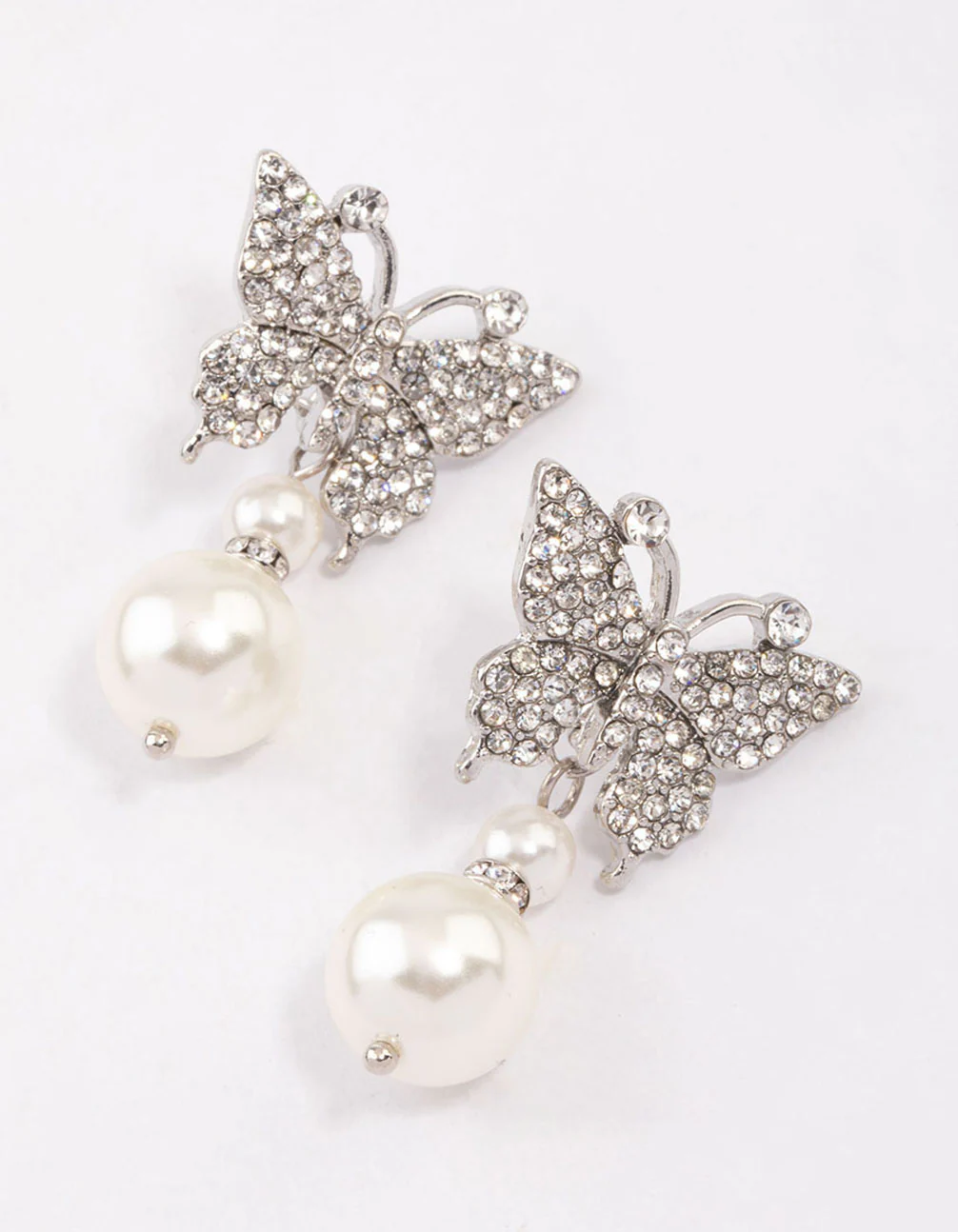 Silver Butterfly & Pearl Drop Earrings